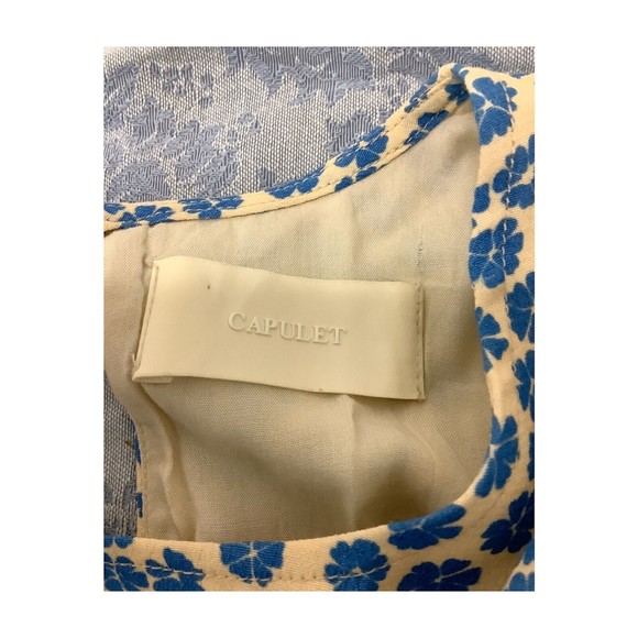 Capulet Womens Blue Floral Keyhole Back Short Sleeve Lined Midi Dress Size XS - Picture 9 of 11